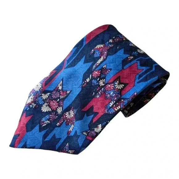Hanover St 100% Silk Tie Blue/Red Floral - Picture 3 of 5